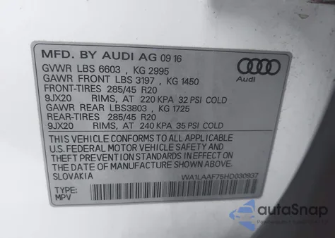 2017 Audi Q7 3.0T Premium z USA, uszkodzony, nr VIN WA1LAAF75HD030937